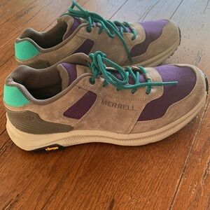 Merrell Women’s Ontario 85 Hiking Shoes Gray Suede Violet Cordura Fabric Size 9